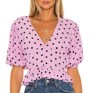 Faithfull The Brand Mona Crop Peplum Short Sleeve Top